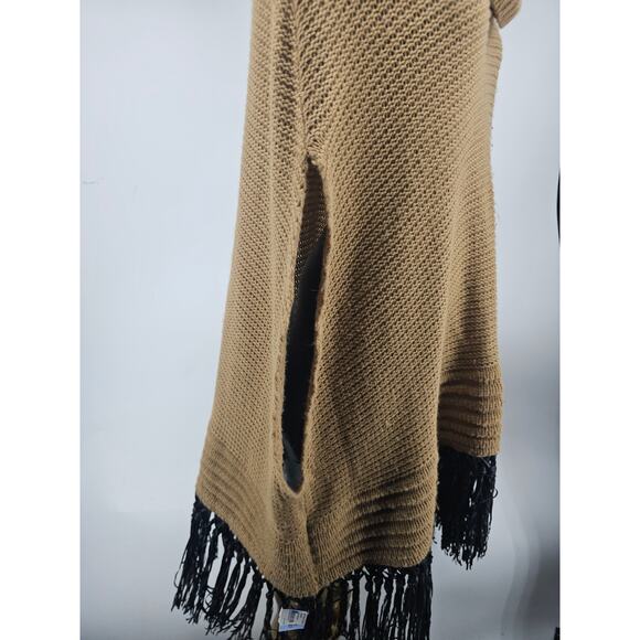 Ashley Stewart Tan Brown Knit Sleeveless Sweater Poncho Fringe Detail 18 20 3861 - Picture 3 of 6